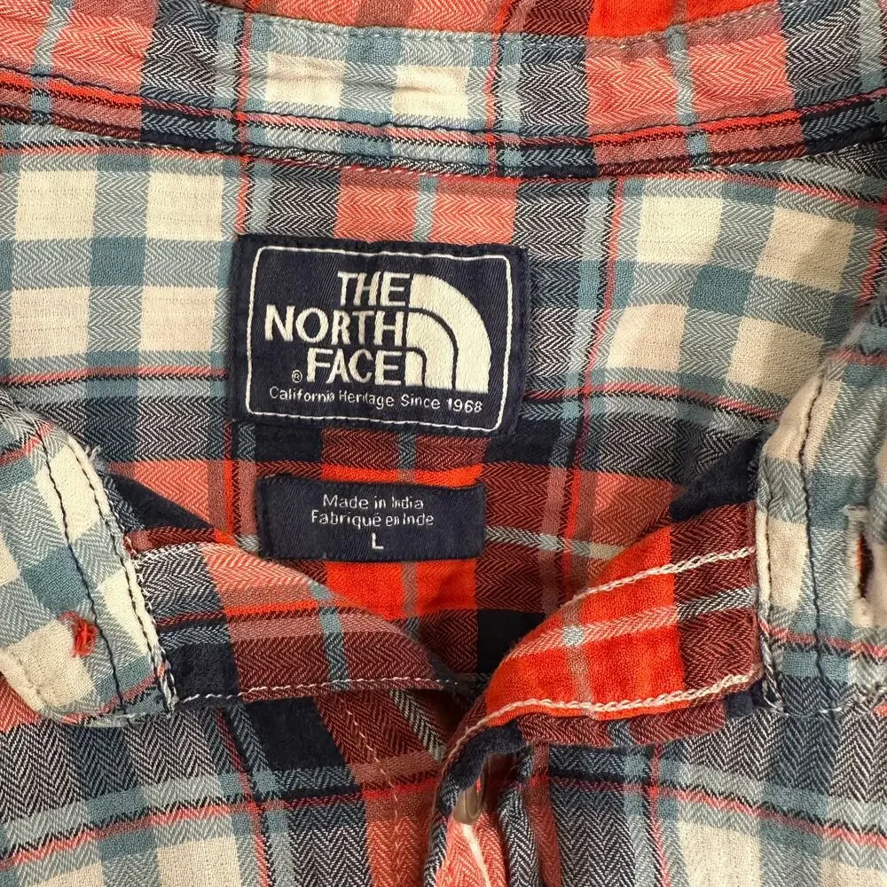 The North Face Mens Large Red Plaid Shirt Short Sleeve ButtonUp Camping Gorpcore